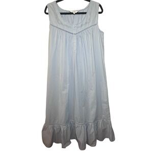 Alexander Del Rossa Light Blue Cotton Embroidered Ruffle Nightgown Large